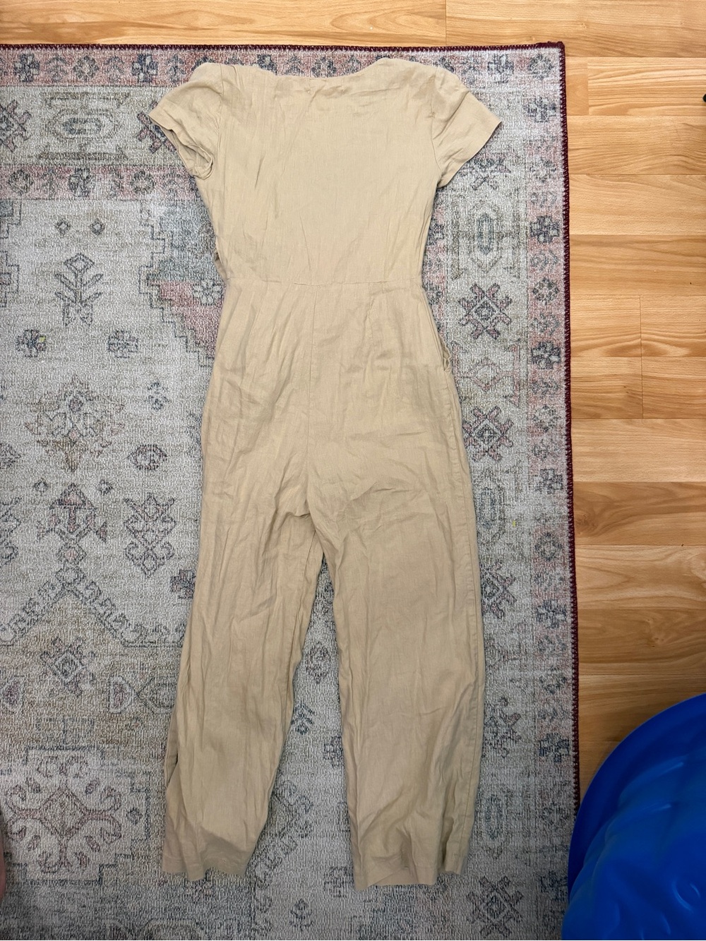 Urban Outfitters Neutral Beige Short-Sleeve Linen Jumpsuit